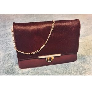 DKNY Burgundy Calf Hair and Leather Clutch